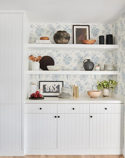 Cream White and Blue Peel and Stick Wallpaper Vintage Floral Contact Paper 16.9"x 393.7" Blue Floral Wallpaper Peel and Stick Birds Self Adhesive Removable Wall Paper for Bedroom Bathroom