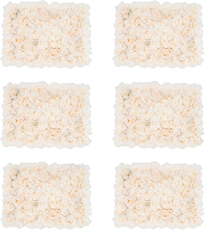 3D Artificial Flower Wall Panels 6 Pack 23.62'' x 15.74'' Silk & Plastic Flower Backdrop, Handmade with Champagne Roses/Hydrangeas/Dahlias, Decor for Wedding Party Home Garden Wall Decorations
