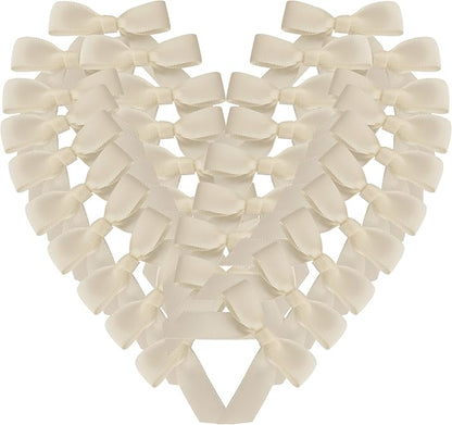 50pcs 1-1/2" Mini Satin Ribbon Bows Without Twist Ties for Crafts Gift Wrapping Packing Christmas Decoration (1.5"-Ivory)