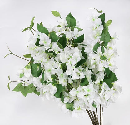 12PCS Bougainvillea Artificial Flowers 31.50" Long Stem Fake Silk Bougainvillea Branches Faux Flowers Vines for Wedding Centerpieces Baby Shower Home Garden DIY Decorations (White)