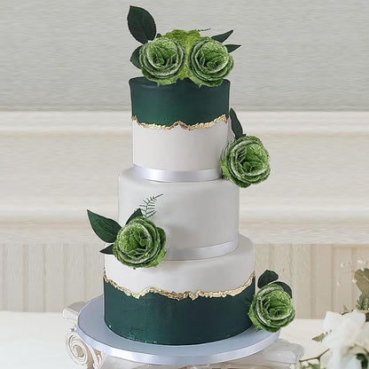 30PCS Artificial Glitter Roses Bouquet Green Flowers Fake Sparkling Roses for Wedding Party Christmas Home Decor(Green with Silver Glitter)