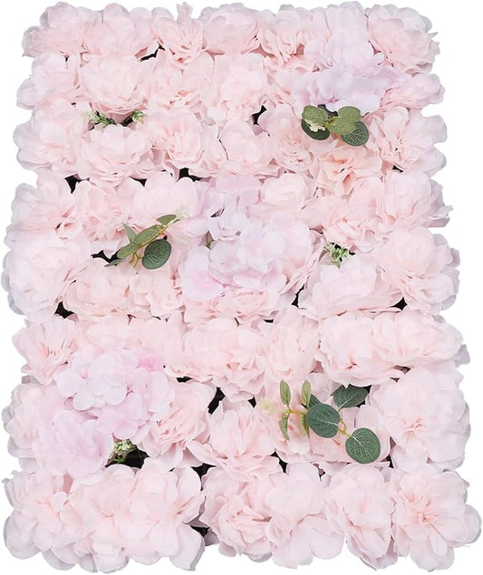 6 Pcs Artificial Flower Wall Panels 3D Flower Background Panel for Wall, 60x40cm Wedding Flower Decorations Wall Silk Rose Panels for Party, Nail, Photo Areas, Stage Background (Light Pink)