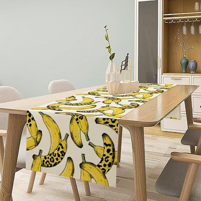 Banana Fruit Table Runner, Kitchen Dining Table Decor,Tropical Fruit Palm Leaves Table Runners for Indoor Outdoor Home Farmhouse Holiday Wedding Birthday Party Decoration, 13 x90 Inch