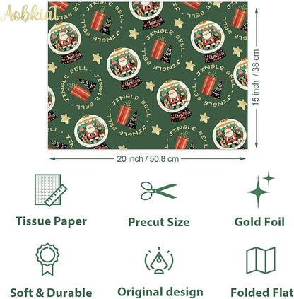 Aobkiat Christmas Wrapping Tissue Paper for Bag,24 Sheets Red Green Gift Wrap Paper for Xmas Decor,Family Friends Present Packaging,DIY Craft,20×15inch