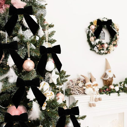 30 Pcs Velvet Ribbon Bows 5" x 4" Pre Tied Christmas Velvet Bows with Twist Tie for Gift Packaging Christmas Tree Wreaths Door Windows Wedding Party Decoration(Black)