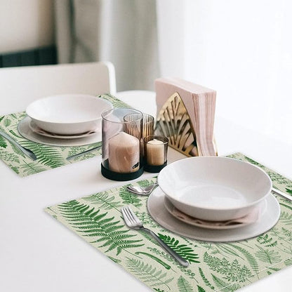 Vintage Leaves Placemats Set of 4, 17x12 Inch Green Boho Abstract Aesthetic Tropical Botanical Leaves Modern Art Printed Table Mats for Home Party Kitchen Dining Decor