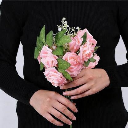 60Pcs Artificial Rose Flowers, Real Looking Fake Roses for Decorations, Foam Rose Bulk with Stems for DIY Wedding Bouquets Floral Arrangements Bridal Shower Party Home Decor (60, Pink)