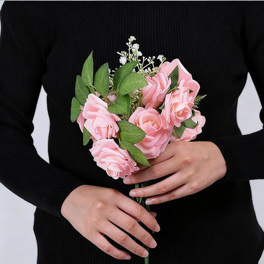 60Pcs Artificial Rose Flowers, Real Looking Fake Roses for Decorations, Foam Rose Bulk with Stems for DIY Wedding Bouquets Floral Arrangements Bridal Shower Party Home Decor (60, Pink)