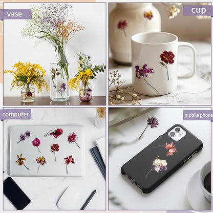 Transparent Flower Stickers for Scrapbooking PET Nature Plant Stickers Floral Stickers Vintage Craft Sticker Colorful Small Flower Sticker for Journaling Scrapbooking Clear Flower Decals(Style C)