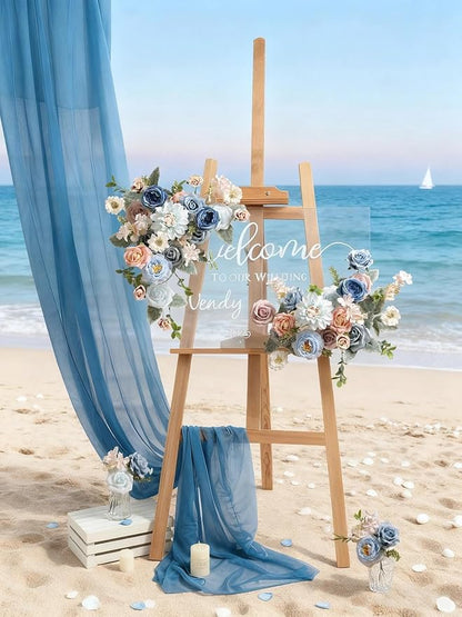 Artificial Flowers Box Blue Pink Silk Fake Rose for DIY Wedding Bridal Bouquets Cake Floral Arrangement Table Centerpieces Baby Shower Birthday Party Home Decor