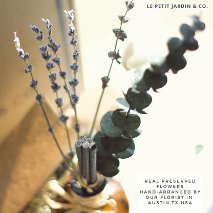 Reed Diffusers - Oil Sticks Diffuser Set with Real Dried Flowers - Reed Diffusers for Home, Bathroom & Office | Air Freshener Fragrance Sticks for Shelf Decor & Gifts by Le Petit Jardin & Co.