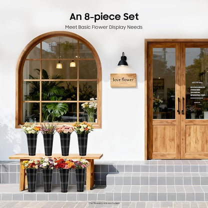 8PCS Galvanized Metal Vase with Handles Farmhouse French Flower Bucket Vases for Cut Flowers for Flowers Country Wedding Table Centerpieces