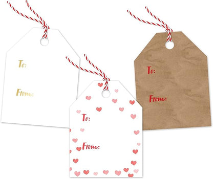 Pro Supply Global 24 Count of 2.5 Inch x 3 Inch Pre Strung Valentine's Day Fading Hearts Gift Tag Assorted Printed Designs on Large Cardstock Gift Hang Tags - Ideal to Use on Bags