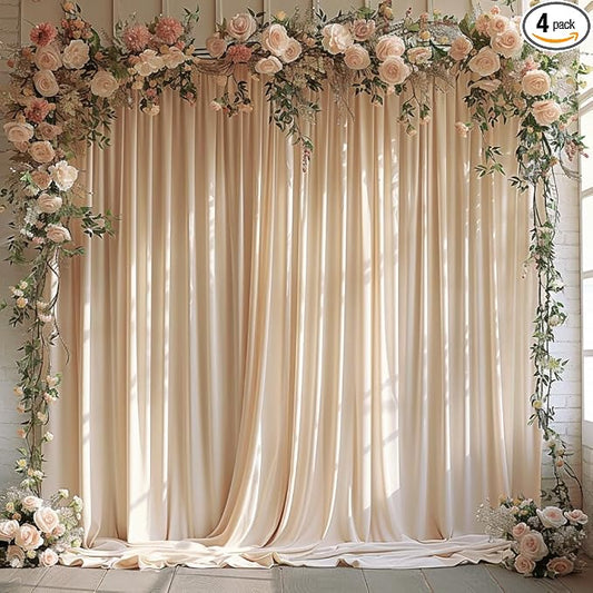20x10ft Wrinkle Free Cream Backdrop Curtain for Parties Soft Fabric Drapes Wedding Curtain Backdrop for Birthday Party Decorations Background for Photography 5x10ft,4 Panels