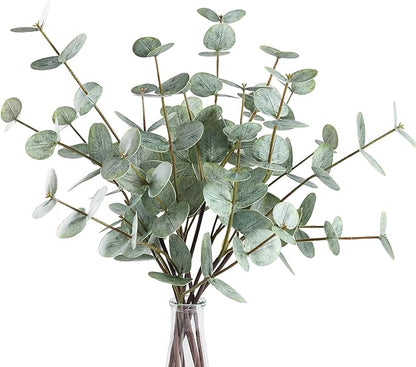 6PCS Artificial Eucalyptus Stems, 17.7" Real Touch Eucalyptus Plants, Dual-Sided Faux Leaves Greenery Decor for Vase, Table Centerpiece, Home, Bathroom, Wedding Décor (Sage Green)
