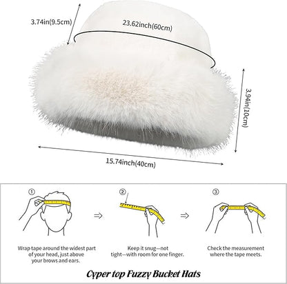 Fuzzy Bucket Hats for Woman Fur Winter Hat Fluffy Warmer Fisherman Cap