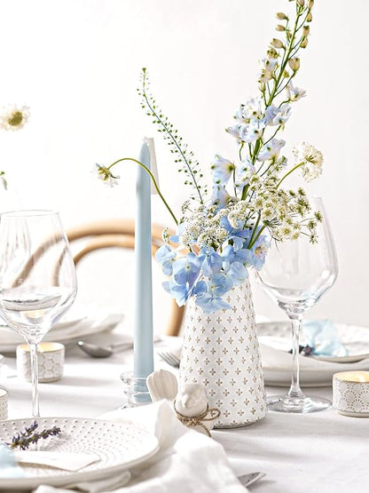 Ceramic Vase for Decor, 6 Inch+7.1 Inch White Flower Vase for Lego Flowers, Tulip and Pampas Grass, Embossed Farmhouse Vases for Centerpieces,Home Living Room Dining Table Office Decor, Arctic White
