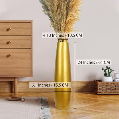 Gold Ceramic Tall Floor Vase,24 Inch Large Modern Flower Vases for Home Décor,Wicker Big Floor Vases Decorations for Farmhouse, Living Room,Bedroom,Standing Plastic Vase Decorative Tall
