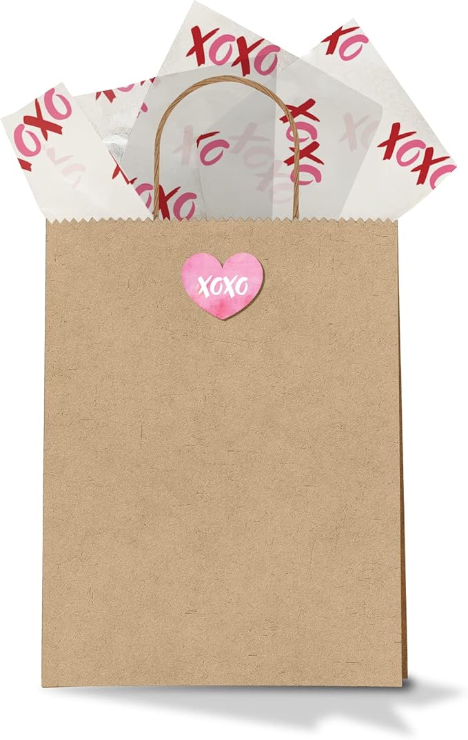 Pro Supply Global XOXO Printed Tissue Paper for Valentine's Day Gift Bags or Boxes and Wrapping - Bulk Decorative Art Tissue Paper for Packaging and Gifting | 24 Sheets 20" x 30"