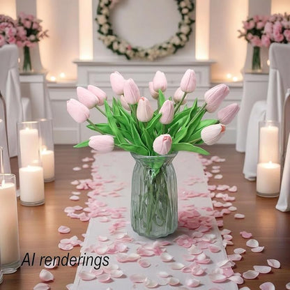 10-Heads Home Decor Mini Tulip Real Touch Tulip Artificial Flowers Bouquets for Home Wedding Party Centerpiece Decoration (Light Pink)