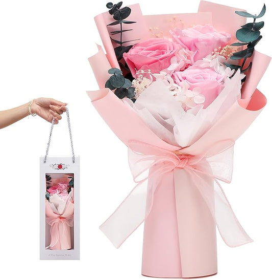 Flower Bouquet Gifts for Her, Flowers for Delivery Prime, Preserved Roses Flower Gifts for Women, Valentines Flowers, Mom Gifts from Daughter Son, Birthday Gifts, Real Roses,Pink Roses