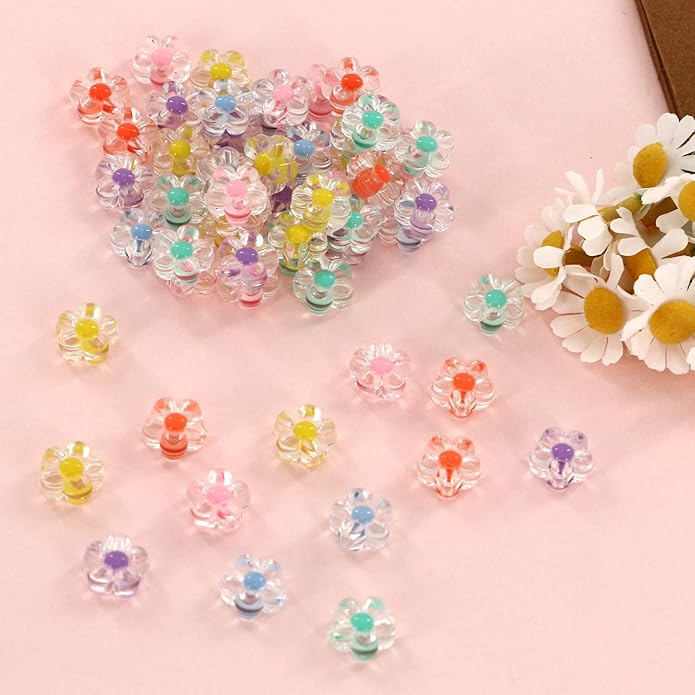 200 PCS Flower Beads Colored Polymer Clay Beads, Flower Charms for Bracelets for Necklace Bracelet Earrings Key Chains Making DIY Accessories for Women