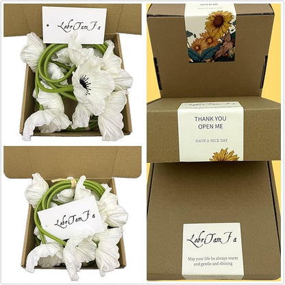 14Pcs Real Touch Anemone Poppy Bouquet for Artificial Flower Decor Kitchen Table Centerpiece Vase Home Greenery Wedding Holding Flowers Backdrop Arch Wall (White)