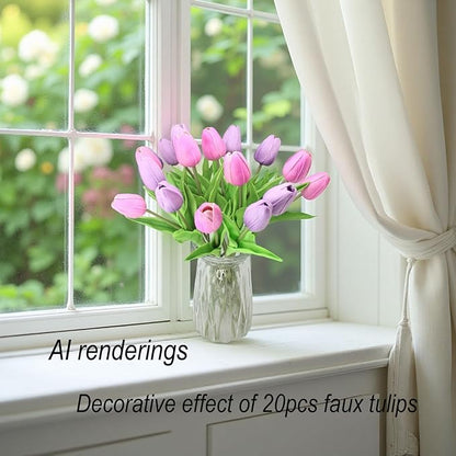Artificial Flowers 10 Heads Mini Real Touch Artificial Tulip for Home Wedding Party Centerpiece Decoration (Mixed Purple)