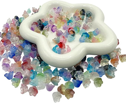 200PCS Bellflower Glass Beads, Gradient Clear Bead for Jewelry Making, Mixed Color Trumpet Flower Beads for Keychains Earrings Bracelets Necklaces Lanyard DIY Handicrafts