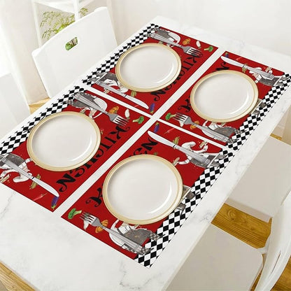 Chef Cooking Placemats Cartoon Rustic Vegetable Fruit Lattice Pastry Fat Chef Carrot Corn Gourmet Cookware Placemats Table Kitchen Dining Party 12x18 Inch Set of 6
