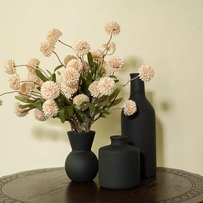 Ceramic Flower Vase Set of 3, Fake Flowers in Vase for Centerpieces with 8 Artificial Autumn Chrysanthemums Artificial Decorative Swags