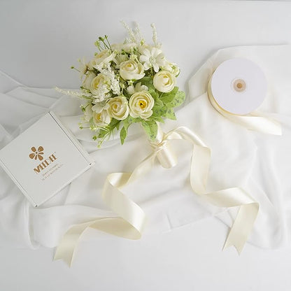 MEEDEE Ivory Satin Ribbon 1-1/2 Inch Ivory Ribbon Lux Double Faced Satin Ribbons by 50 Yards Beige Polyester Satin Ribbons for Crafts, Weddings, Flower Bouquet, Holiday Decorating