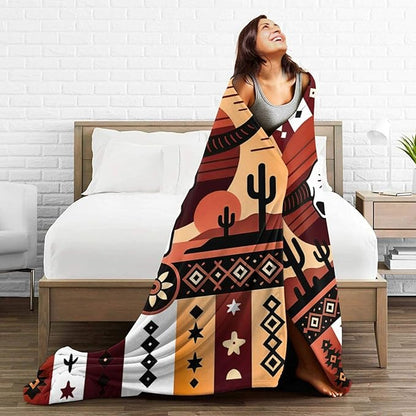 Western Boho Bull Skull Blanket Southwest Aztec Tribal Southwestern Navajo Throw Blanket Soft Cozy Fleece Fuzzy Stuffed Plush Flannel Gifts for Girls Women Boys Kids Adults 40''x50''
