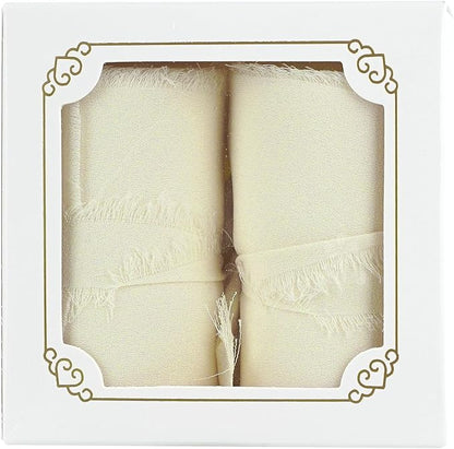 MEEDEE Ivory Chiffon Ribbon 3 Inch Frayed Ribbon Cream Chiffon Silk Ribbons Frayed Edge Wide Chiffon Ribbons for Crafts, Flower Bouquet, Wedding Favors Wrapping (2 Rolls 10 Yards)