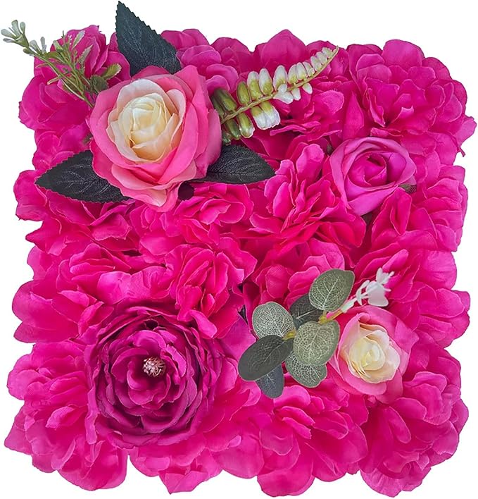 Flower Wall Backdrop, 12PCS 10.6"-15.7" Artificial Flower Wall Panel with Various Styles, 3D Floral Wall Decor for Wedding Photo Background Festive Party Home Decoration (K004, 11.8 * 11.8in)