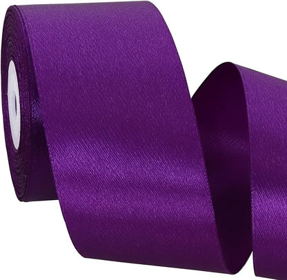 TONIFUL 2 in x 25 Yds Wide Dark Purple Satin Ribbon Solid Fabric Ribbons Roll for Crafts Chair Sash Valentine's Day Gift Wrapping Invitation Cards Floral Hair Bows Sewing Party Wedding Car Decoration