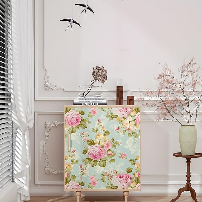 Blue Rose Wallpaper Peel and Stick Boho Wallpaper 17.5in x 32.8ft Vintage Floral Contact Paper Vinyl Self Adhesive Removable Modern Floral Wall Paper for Bedroom Shelf Liner Cabinet Decor