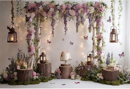 Baocicco Rustic Flower Wall Backdrops 15x10ft Farmhouse Wedding Background Photography Baby Shower Bridal Shower Backdrop Purple Floral Wooden Butterfly Backdrop Kids Adults Portraits Studio Props