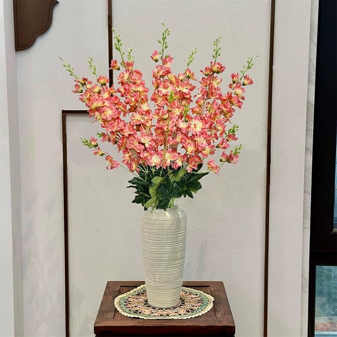 8 pcs Coral Delphinium Artificial Flowers, 34.25''Artificial Snapdragon Flowers Tall Fake Flowers Silk Flowers Faux Delphinium Bulk for Tall Vase Home Wedding Garden Table Decor (Coral)