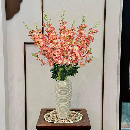 8 pcs Coral Delphinium Artificial Flowers, 34.25''Artificial Snapdragon Flowers Tall Fake Flowers Silk Flowers Faux Delphinium Bulk for Tall Vase Home Wedding Garden Table Decor (Coral)