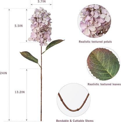 Fake Flowers Hydrangea Silk Flowers With Stems White Flowers Fake Flowers In Vase Hydrangea Artificial Flowers Winter Flowers Artificial For Decoration Vase Decor 24"（Light Purple ）8PCS Wthout Vase