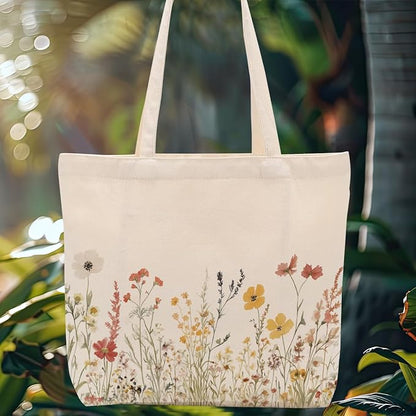 Aesthetic Floral Canvas Tote Bag for Women with Pocket, Tote Bags for Grocery Shopping Travel Christmas Birthday