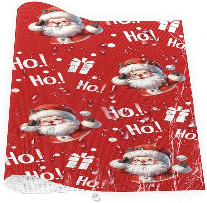 Christmas Xmas Ho Santa Claus Placemats Set of 4 PVC Vinyl Non Slip Table Mats Heat Resistant Place Mats Washable Wipeable Dining Table Mat for Kitchen Decor Party Indoor Outdoor Decorative Gift