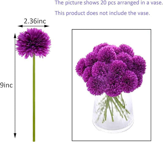 Kimura's Cabin 20Pcs Fake Mums Flowers Artificial Chrysanthemum Faux Silk Ball Flower Wedding Arrangements Bouquets Fall Office Home Kitchen Table Decor DIY Floral (Dark Purple)