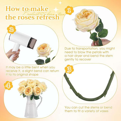 10pcs Real Touch Peonies Artificial Flowers, Faux Austin Rose with Long Stem Look Real Fake Flower for Christmas Valentines Arrangement Wedding Party Home Kitchen Decor(Champagne)