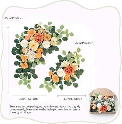 Pack of 2 Wedding Arch Decorations Artificial Hanging Flowers Floral Swag for Wedding Welcome Sign Backdrop Balloon Arch Home Party Bridal Ceremony Reusable(Orange)
