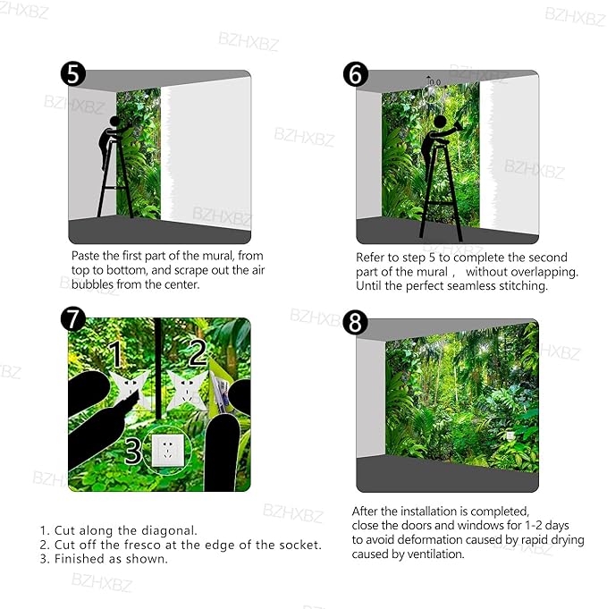 Tropical Rainforest Botanical Wallpaper Bedroom Green Leaf Plant murals Aesthetic Room Decor Living Room tv Background Large Wall Mural - 160"x108" Not Peel and Stick