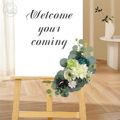 Artificial Wedding Arch Flowers for Wedding Sign,Set of 2 for Wedding Welcome Ceremony Sign,Faux Floral Swags,Wedding, Banquet and Reception Backdrop Floral Decoration (Dark Green)
