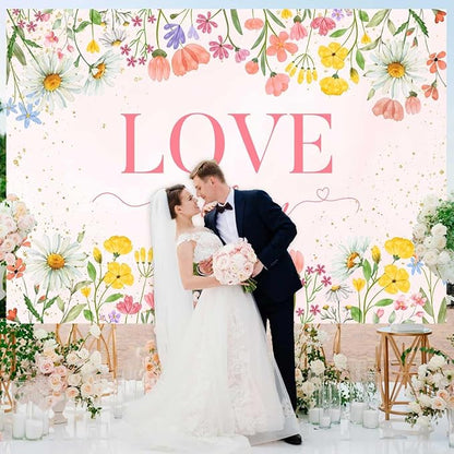 Sensfun Love in Bloom Bridal Shower Decorations Wildflower Wedding Shower Backdrop Pink Love in Bloom Engagement Party Background Spring Floral Wedding Bachelorette Party Decorations Supplies 7x5ft