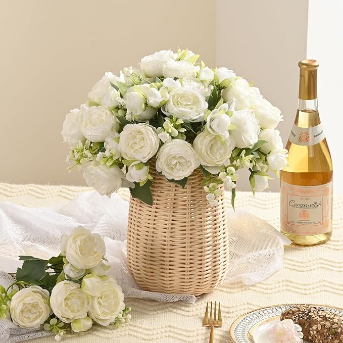 MARTINE MALL 12 Packs Peonies Artificial Flowers, White Artificial Peonies, Silk Peonies Flowers Fake Peonies Artificial Flowers Peonies Bouquet for Centerpiece Table Wedding Party Home Decor
